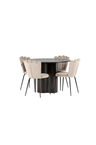 Venture Home Olivia Matbord-Mocca/MoccaFaner+LimhamnLight Chair-Svart/BeigeVelvet_4