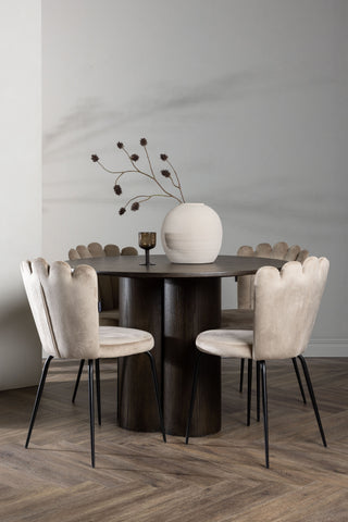 Venture Home Olivia Matbord-Mocca/MoccaFaner+LimhamnLight Chair-Svart/BeigeVelvet_4