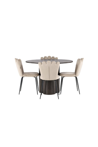 Venture Home Olivia Matbord-Mocca/MoccaFaner+LimhamnLight Chair-Svart/BeigeVelvet_4