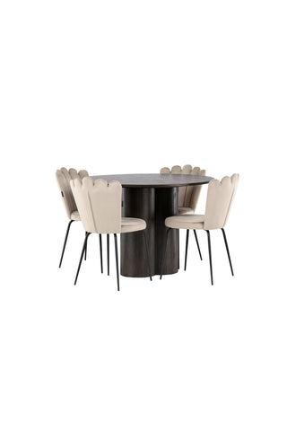 Venture Home Olivia Matbord-Mocca/MoccaFaner+LimhamnLight Chair-Svart/BeigeVelvet_4