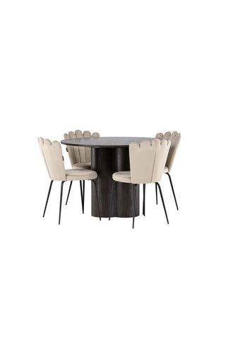 Venture Home Olivia Matbord-Mocca/MoccaFaner+LimhamnLight Chair-Svart/BeigeVelvet_4