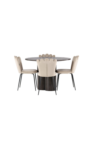 Venture Home Olivia Matbord-Mocca/MoccaFaner+LimhamnLight Chair-Svart/BeigeVelvet_4