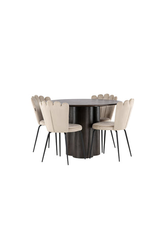 Venture Home Olivia Matbord-Mocca/MoccaFaner+LimhamnLight Chair-Svart/BeigeVelvet_4