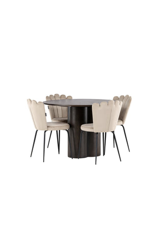 Venture Home Olivia Matbord-Mocca/MoccaFaner+LimhamnLight Chair-Svart/BeigeVelvet_4