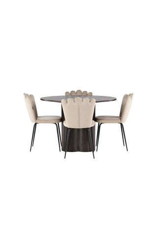 Venture Home Olivia Matbord-Mocca/MoccaFaner+LimhamnLight Chair-Svart/BeigeVelvet_4