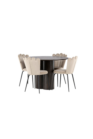 Venture Home Olivia Matbord-Mocca/MoccaFaner+LimhamnLight Chair-Svart/BeigeVelvet_4