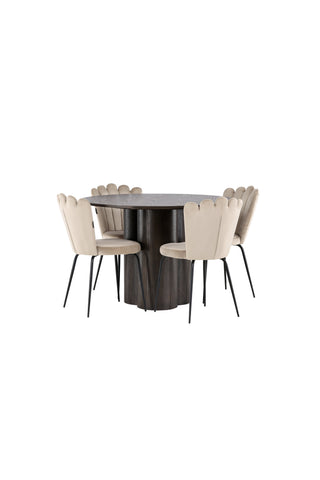 Venture Home Olivia Matbord-Mocca/MoccaFaner+LimhamnLight Chair-Svart/BeigeVelvet_4