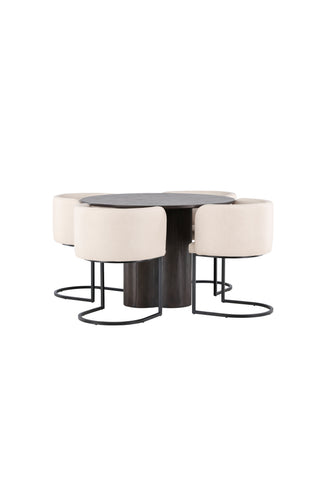 Venture Home Olivia Matbord-Mocca/MoccaFaner+SimrishmanMatstol-Svart/BeigeTC-tyg_4