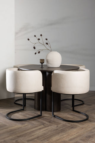 Venture Home Olivia Matbord-Mocca/MoccaFaner+SimrishmanMatstol-Svart/BeigeTC-tyg_4