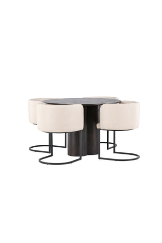 Venture Home Olivia Matbord-Mocca/MoccaFaner+SimrishmanMatstol-Svart/BeigeTC-tyg_4