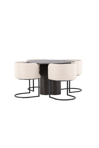 Venture Home Olivia Matbord-Mocca/MoccaFaner+SimrishmanMatstol-Svart/BeigeTC-tyg_4
