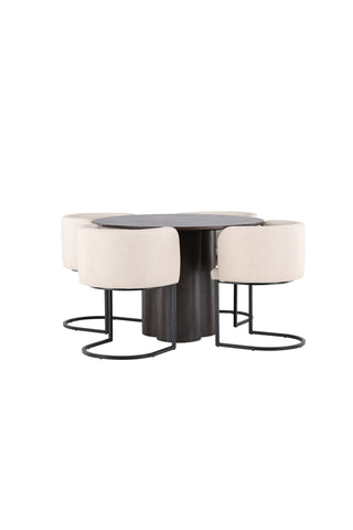 Venture Home Olivia Matbord-Mocca/MoccaFaner+SimrishmanMatstol-Svart/BeigeTC-tyg_4