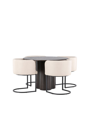 Venture Home Olivia Matbord-Mocca/MoccaFaner+SimrishmanMatstol-Svart/BeigeTC-tyg_4