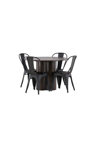 Venture Home Olivia Matbord-Mocca/MoccaVeneer+TempeDiningChair-Mattsvart/Metal_4