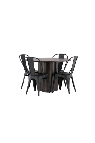 Venture Home Olivia Matbord-Mocca/MoccaVeneer+TempeDiningChair-Mattsvart/Metal_4
