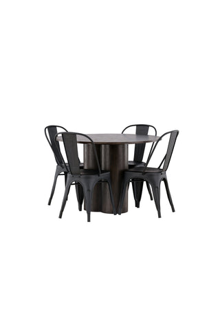 Venture Home Olivia Matbord-Mocca/MoccaVeneer+TempeDiningChair-Mattsvart/Metal_4