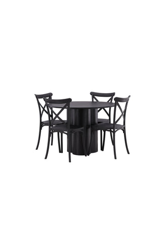 Venture Home Olivia Matbord-Svart/SvartFanér+Crosett Matstol-MattSvart/MattSvartPlast_4