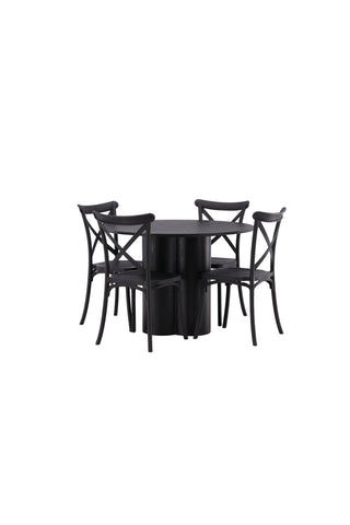 Venture Home Olivia Matbord-Svart/SvartFanér+Crosett Matstol-MattSvart/MattSvartPlast_4