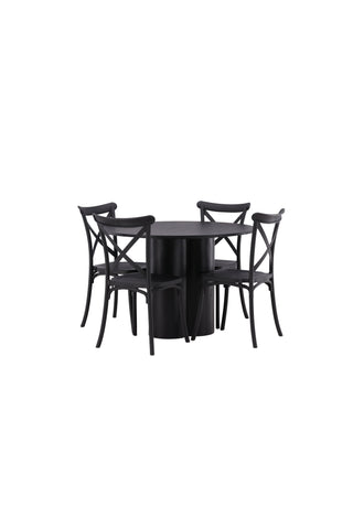 Venture Home Olivia Matbord-Svart/SvartFanér+Crosett Matstol-MattSvart/MattSvartPlast_4