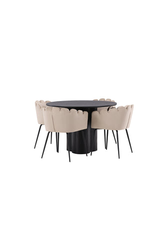 Venture Home Olivia Matbord-Svart/SvartFanér+Limhamnstol-Svart/Beige Velvet_4