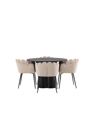 Venture Home Olivia Matbord-Svart/SvartFanér+Limhamnstol-Svart/Beige Velvet_4