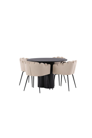 Venture Home Olivia Matbord-Svart/SvartFanér+Limhamnstol-Svart/Beige Velvet_4