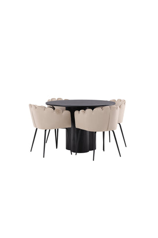 Venture Home Olivia Matbord-Svart/SvartFanér+Limhamnstol-Svart/Beige Velvet_4