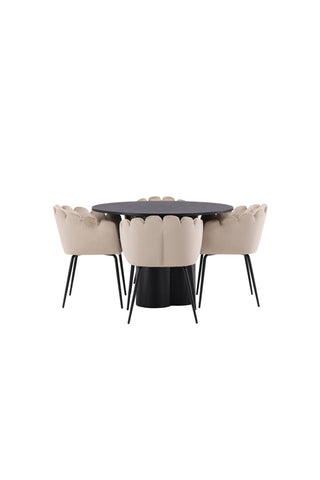Venture Home Olivia Matbord-Svart/SvartFanér+Limhamnstol-Svart/Beige Velvet_4