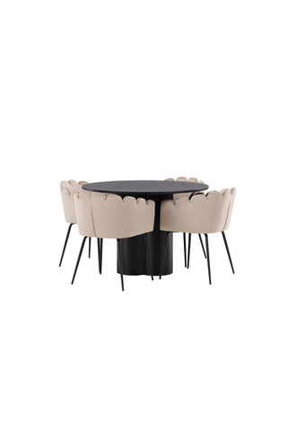 Venture Home Olivia Matbord-Svart/SvartFanér+Limhamnstol-Svart/Beige Velvet_4