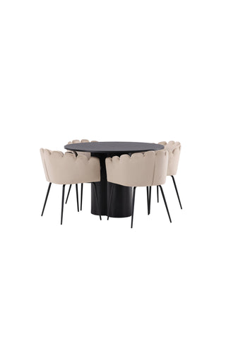 Venture Home Olivia Matbord-Svart/SvartFanér+Limhamnstol-Svart/Beige Velvet_4