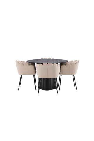 Venture Home Olivia Matbord-Svart/SvartFanér+Limhamnstol-Svart/Beige Velvet_4
