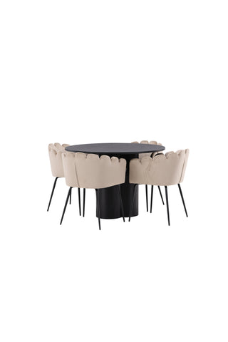 Venture Home Olivia Matbord-Svart/SvartFanér+Limhamnstol-Svart/Beige Velvet_4