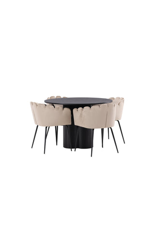 Venture Home Olivia Matbord-Svart/SvartFanér+Limhamnstol-Svart/Beige Velvet_4