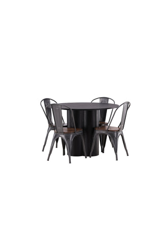 Venture Home Olivia Matbord-Svart/Svart Fanér+Tempe Matstol-Mörkgrå/MörktbrunMDF_4
