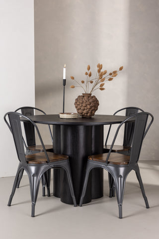 Venture Home Olivia Matbord-Svart/Svart Fanér+Tempe Matstol-Mörkgrå/MörktbrunMDF_4