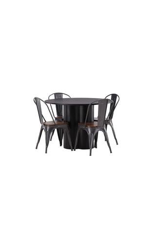 Venture Home Olivia Matbord-Svart/Svart Fanér+Tempe Matstol-Mörkgrå/MörktbrunMDF_4