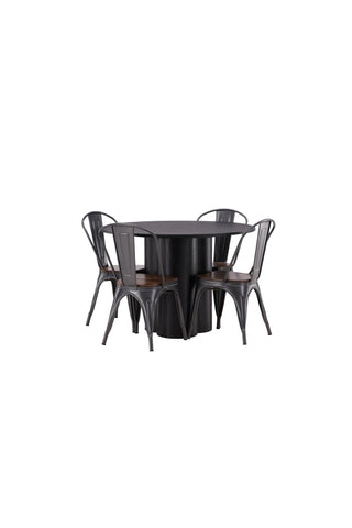 Venture Home Olivia Matbord-Svart/Svart Fanér+Tempe Matstol-Mörkgrå/MörktbrunMDF_4