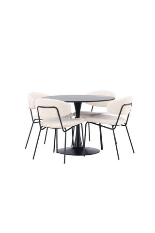 Venture Home Glade Matbord - Svart / Svart MDF +Chico Matstol - Svart / Vit Boucle _4