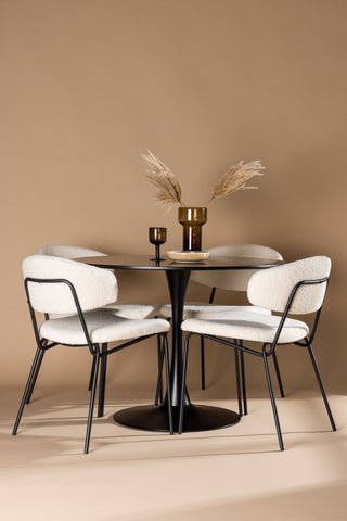 Venture Home Glade Matbord - Svart / Svart MDF +Chico Matstol - Svart / Vit Boucle _4