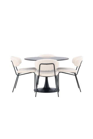Venture Home Glade Matbord - Svart / Svart MDF +Chico Matstol - Svart / Vit Boucle _4