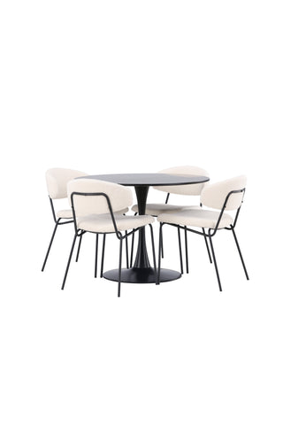 Venture Home Glade Matbord - Svart / Svart MDF +Chico Matstol - Svart / Vit Boucle _4