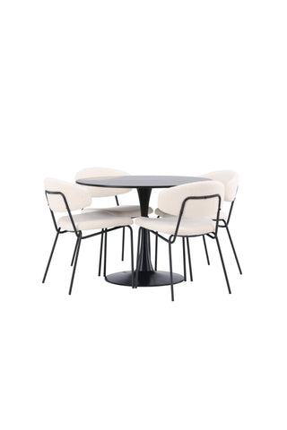 Venture Home Glade Matbord - Svart / Svart MDF +Chico Matstol - Svart / Vit Boucle _4