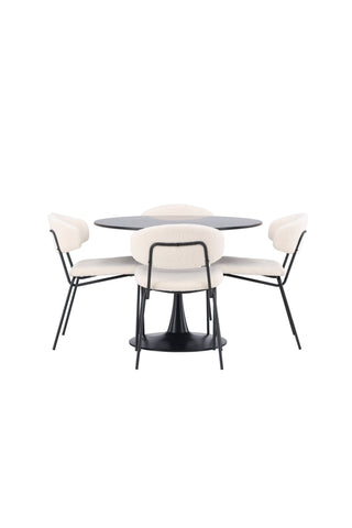 Venture Home Glade Matbord - Svart / Svart MDF +Chico Matstol - Svart / Vit Boucle _4