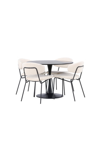 Venture Home Glade Matbord - Svart / Svart MDF +Chico Matstol - Svart / Vit Boucle _4