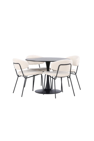 Venture Home Glade Matbord - Svart / Svart MDF +Chico Matstol - Svart / Vit Boucle _4