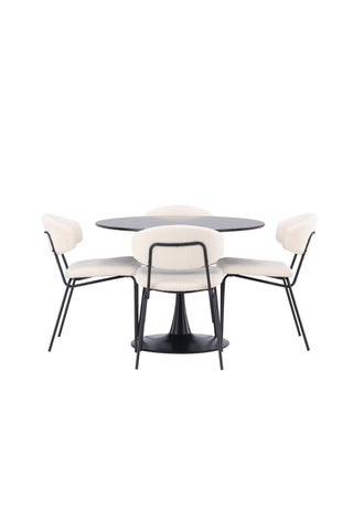 Venture Home Glade Matbord - Svart / Svart MDF +Chico Matstol - Svart / Vit Boucle _4