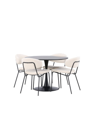 Venture Home Glade Matbord - Svart / Svart MDF +Chico Matstol - Svart / Vit Boucle _4