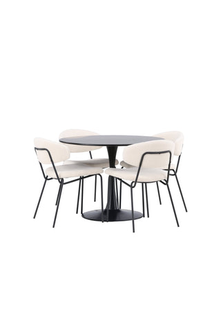 Venture Home Glade Matbord - Svart / Svart MDF +Chico Matstol - Svart / Vit Boucle _4
