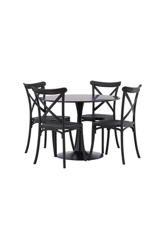 Venture Home Glade Matbord - Svart / Svart MDF +Crosett Matstol - Mattsvart / Mattsvart plast _4