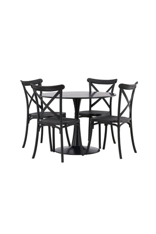 Venture Home Glade Matbord - Svart / Svart MDF +Crosett Matstol - Mattsvart / Mattsvart plast _4